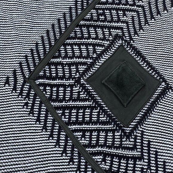 Vintage 90s Urban Works Black White Striped w/ Leather Trim Crewneck Sweater XXL - Picture 6 of 15